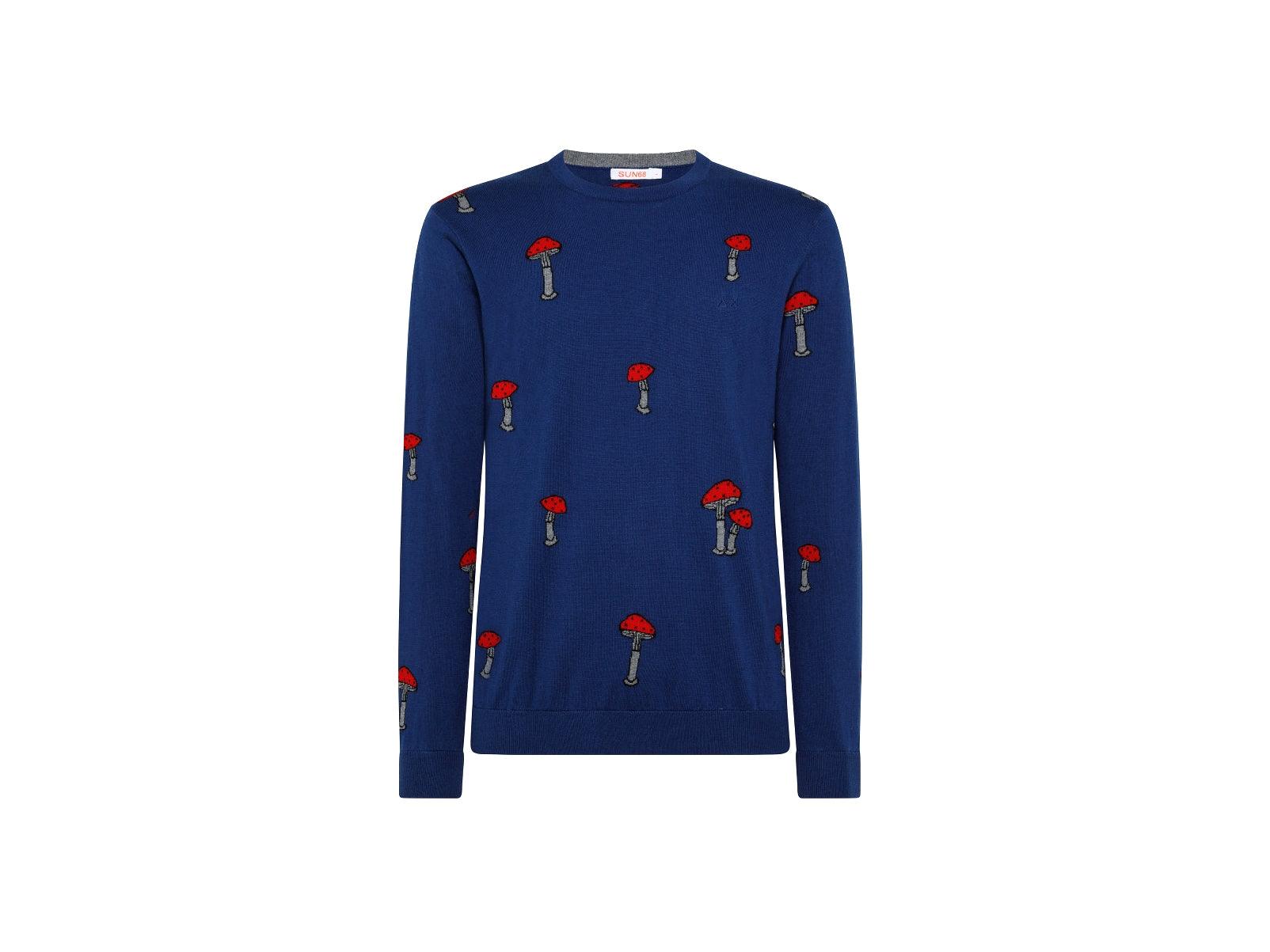 SUN68 Maglione Girocollo Fantasia Fungo Blu Profondo K41115 - Sandrini Calzature e Abbigliamento