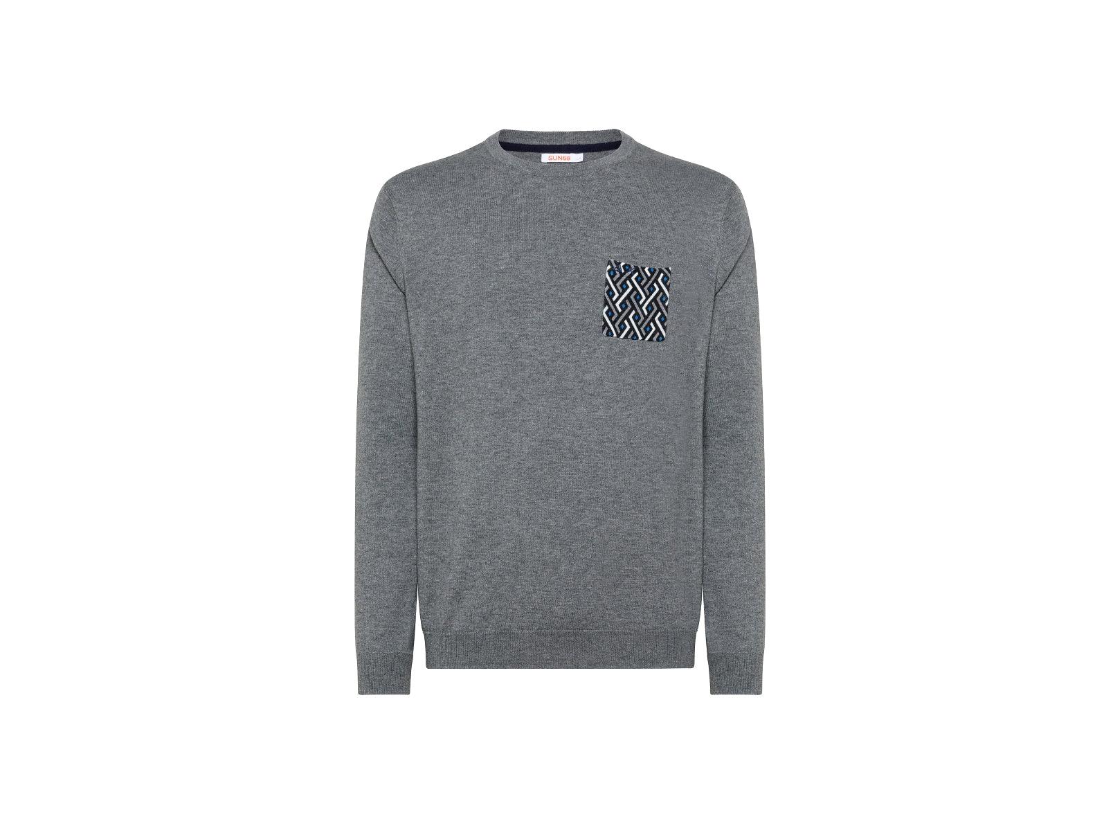 SUN68 Maglione Girocollo Taschino Fantasia Grigio Medio K41113 - Sandrini Calzature e Abbigliamento