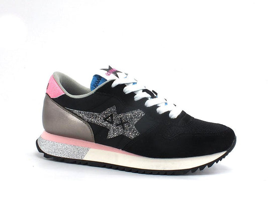 SUN68 Stargirl Glitter Logo Sneaker Running Nero Silver Z32211 - Sandrini Calzature e Abbigliamento