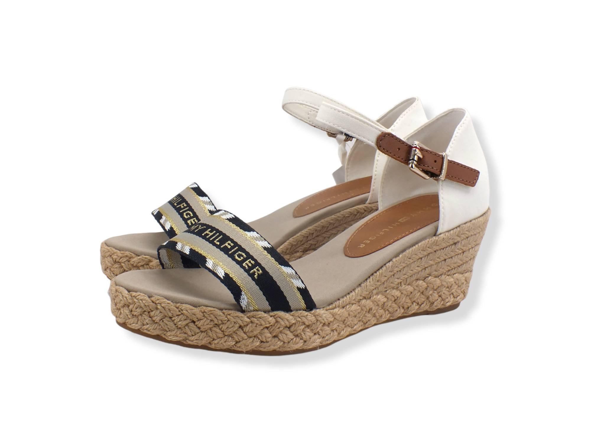 TOMMY HILFIGER Sandalo Zeppa Corda Beige Ecru FW0FW06293 - Sandrini Calzature e Abbigliamento