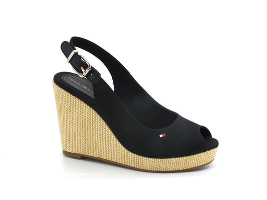 TOMMY HILFIGER Sandalo Zeppa Tessuto Black FW0FW04789 - Sandrini Calzature e Abbigliamento