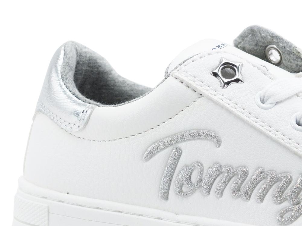 TOMMY HILFIGER Sneaker Bambina Lacci White Silver T3A4-31024 - Sandrini Calzature e Abbigliamento