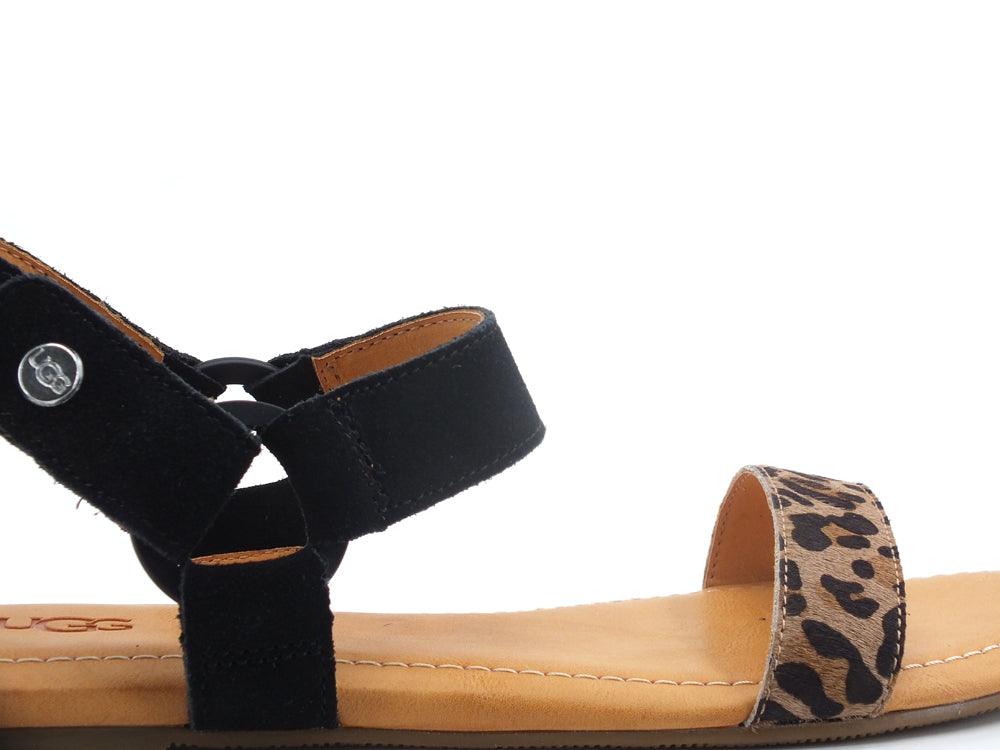 UGG W Ryneel Leopard Sandalo Pelle Black Tan W1118470 - Sandrini Calzature e Abbigliamento