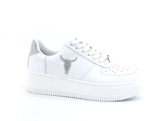 WINDSOR SMITH Sneaker Platform Pelle White Glitter Silver RICH - Sandrini Calzature e Abbigliamento