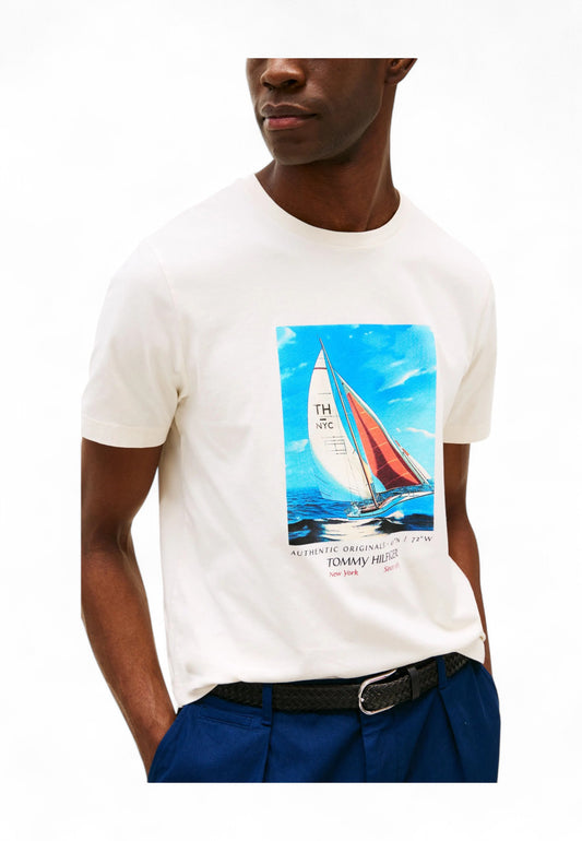 TOMMY HILFIGER T-Shirt Uomo Bianco con Stampa MW0MW38615Z00-PE25