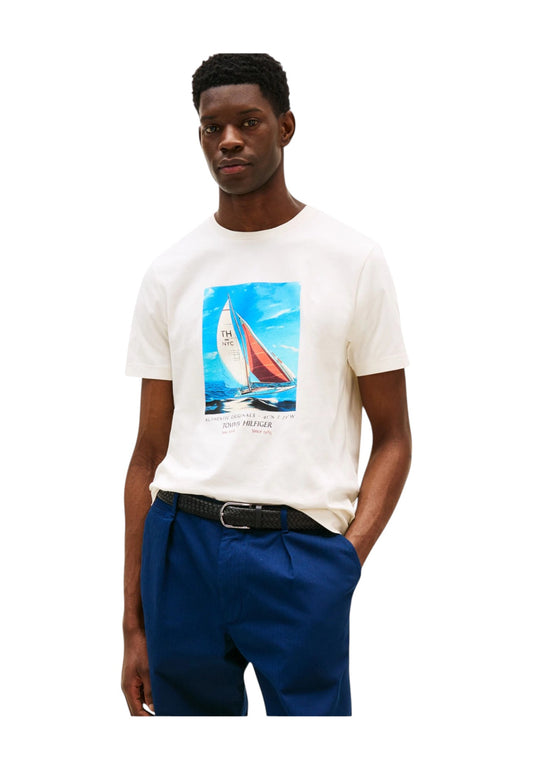TOMMY HILFIGER T-Shirt Uomo Bianco con Stampa MW0MW38615Z00-PE25