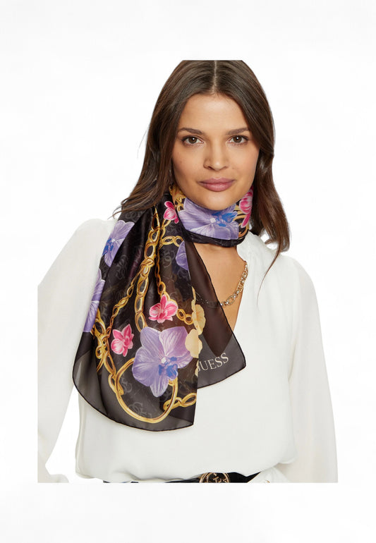 GUESS Foulard Fiori Donna Nero Multicolor AW5272SIL13-PE25-BML