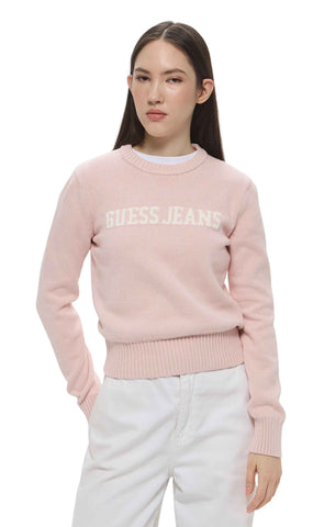 GUESS T-Shirt Maglia Scritta Rosa Bianco W4BR10Z3HM1
