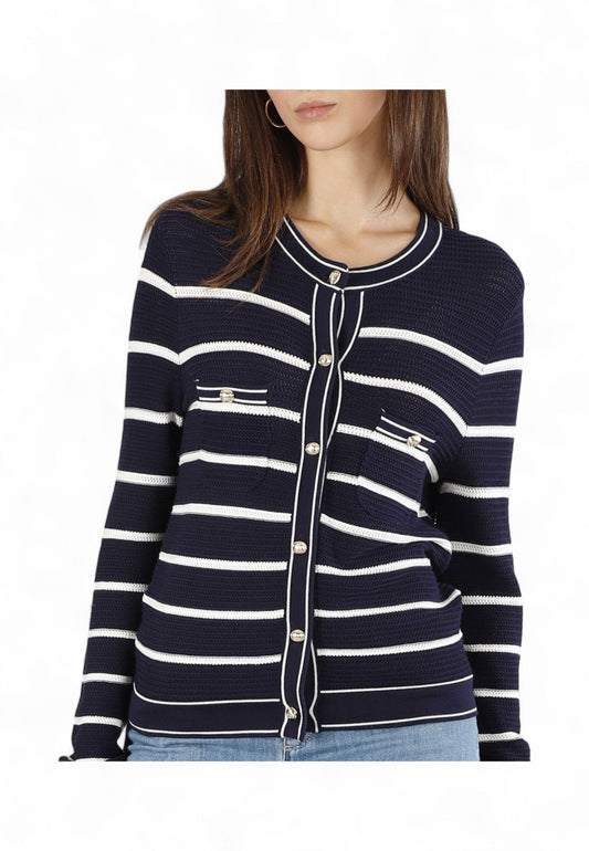 CAFENOIR Maglione Donna Blu Bianco C7JM0267-PE25-B068