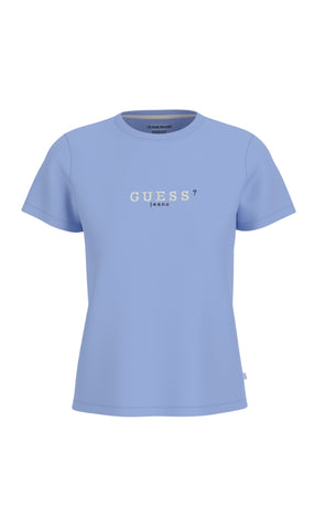 GUESS T-Shirt Scritta Donna Blu Bianco W5RI54J1314