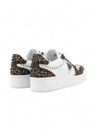 GUESS Sneakers Donna Bianco Animalier Borchie FLFMGNPEL12-AI26-LEOPA