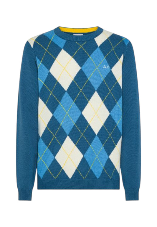 SUN68 Maglione Uomo Azzurro Rombi K45160-AI26-8081