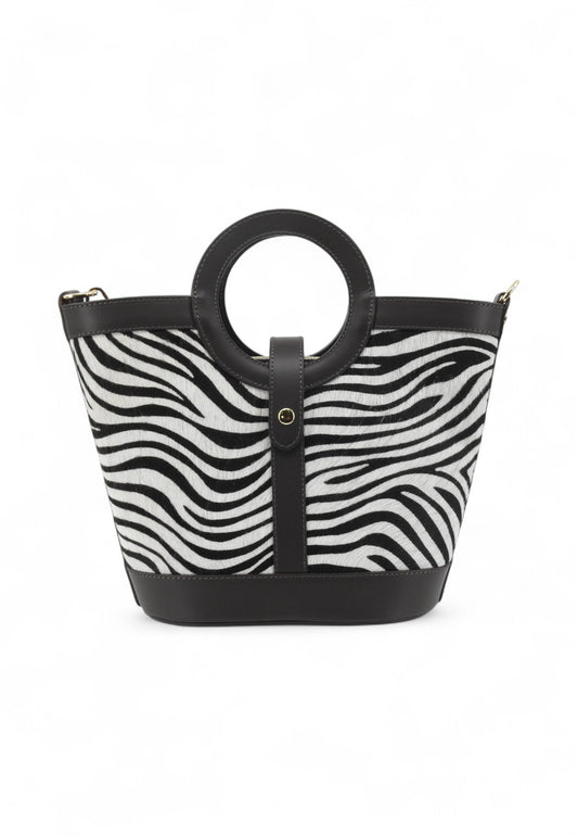 VIA MILANO Greta Borsa A Mano Donna Marrone Nero Bianco Animalier GRETAMNB-AI26