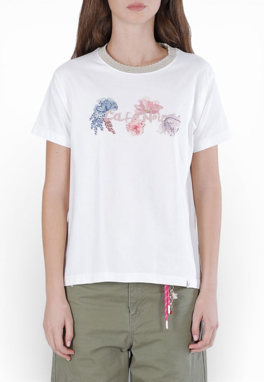 CAFE NOIR T-Shirt Donna Bianco Fiori C7JT0267-PE26-W022