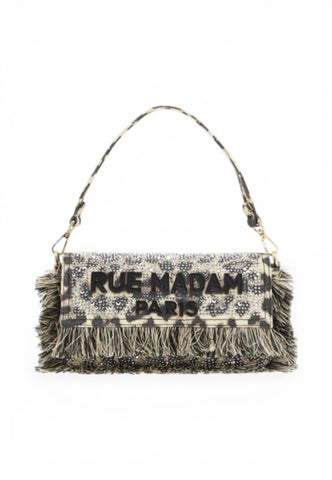 RUE MADAME Borsa A Spalla Donna Beige Nero Animalier Strass 1530-PE26-LEOPARD