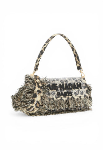 RUE MADAME Borsa A Spalla Donna Beige Nero Animalier Strass 1530-PE26-LEOPARD