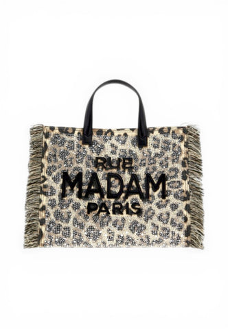 RUE MADAM Borsa A Mano Donna Beige Nero Animalier Strass 1528-PE26-LEOPARD