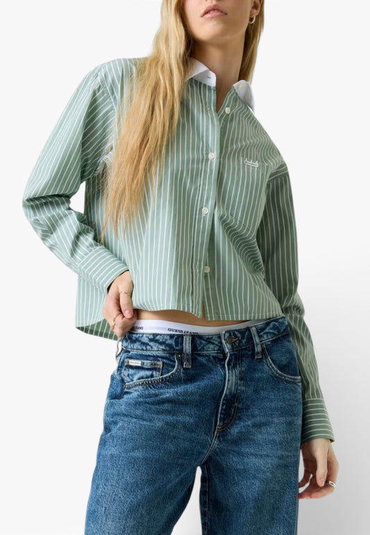 GUESS Camicia Donna Verde Bianco W6RH64WH7Q1-PE26-S83V
