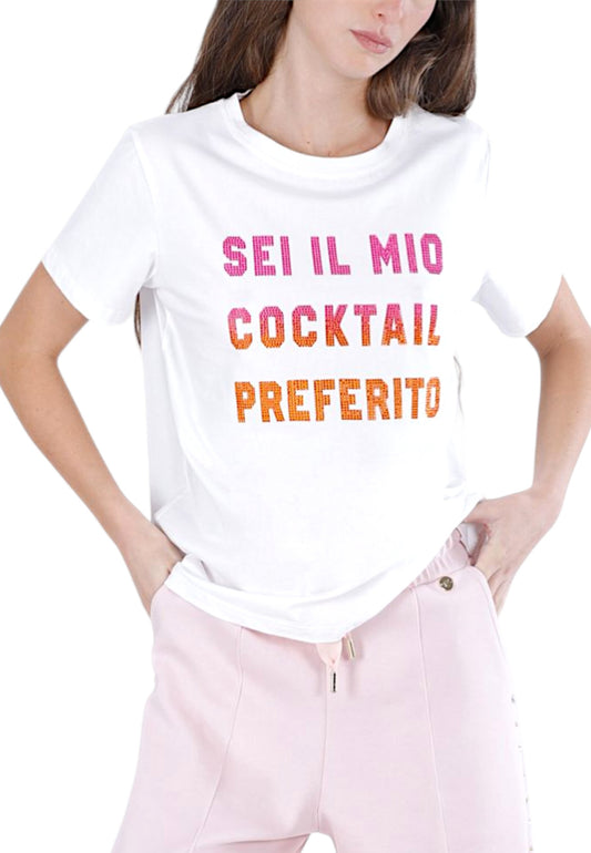 CAFE NOIR T-Shirt Donna Bianco Rosa Strass C7JT0271-PE26-W022