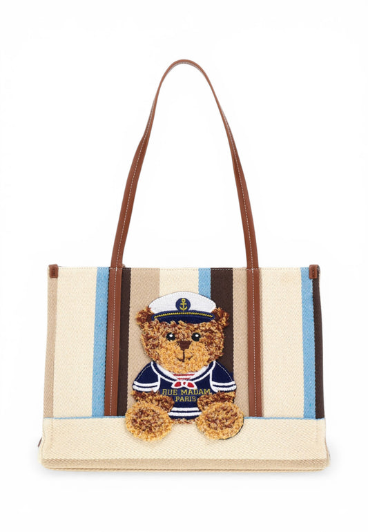 RUE MADAME Borsa Shopper Donna Bianco Marrone Azzurro 1542-PE26-MULTI BROWN