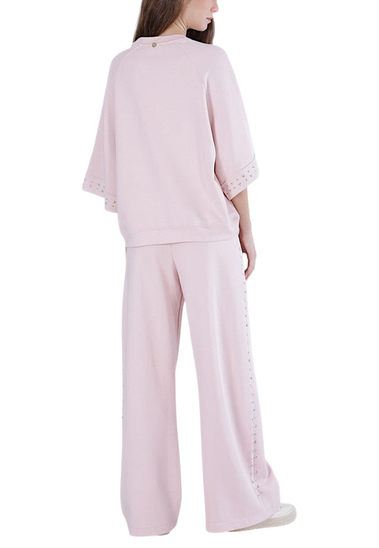 CAFE NOIR Completo Felpa e Pantaloni Tuta Donna Rosa Borchie C7JF0126-PE26-R002