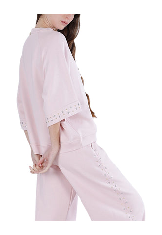 CAFE NOIR Completo Felpa e Pantaloni Tuta Donna Rosa Borchie C7JF0126-PE26-R002