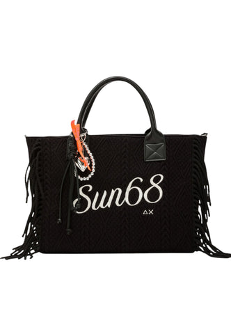 SUN68 Borsa Shopper Donna Nero Bianco Frange W46213-AI27-11