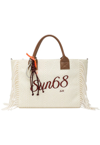 SUN68 Borsa Shopper Donna Bianco Marrone Frange W46213-AI27-31