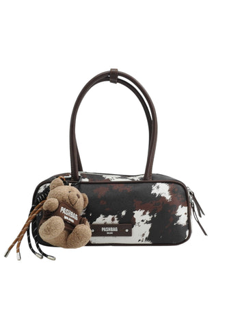 PASH BAG Borsa A Spalla Donna Marrone Bianco Animalier 20100-FUR-W6B-P-AI27
