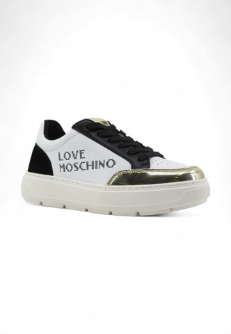 LOVE MOSCHINO Sneaker Donna Bianco Nero Platino JA15124G1LIAA10A