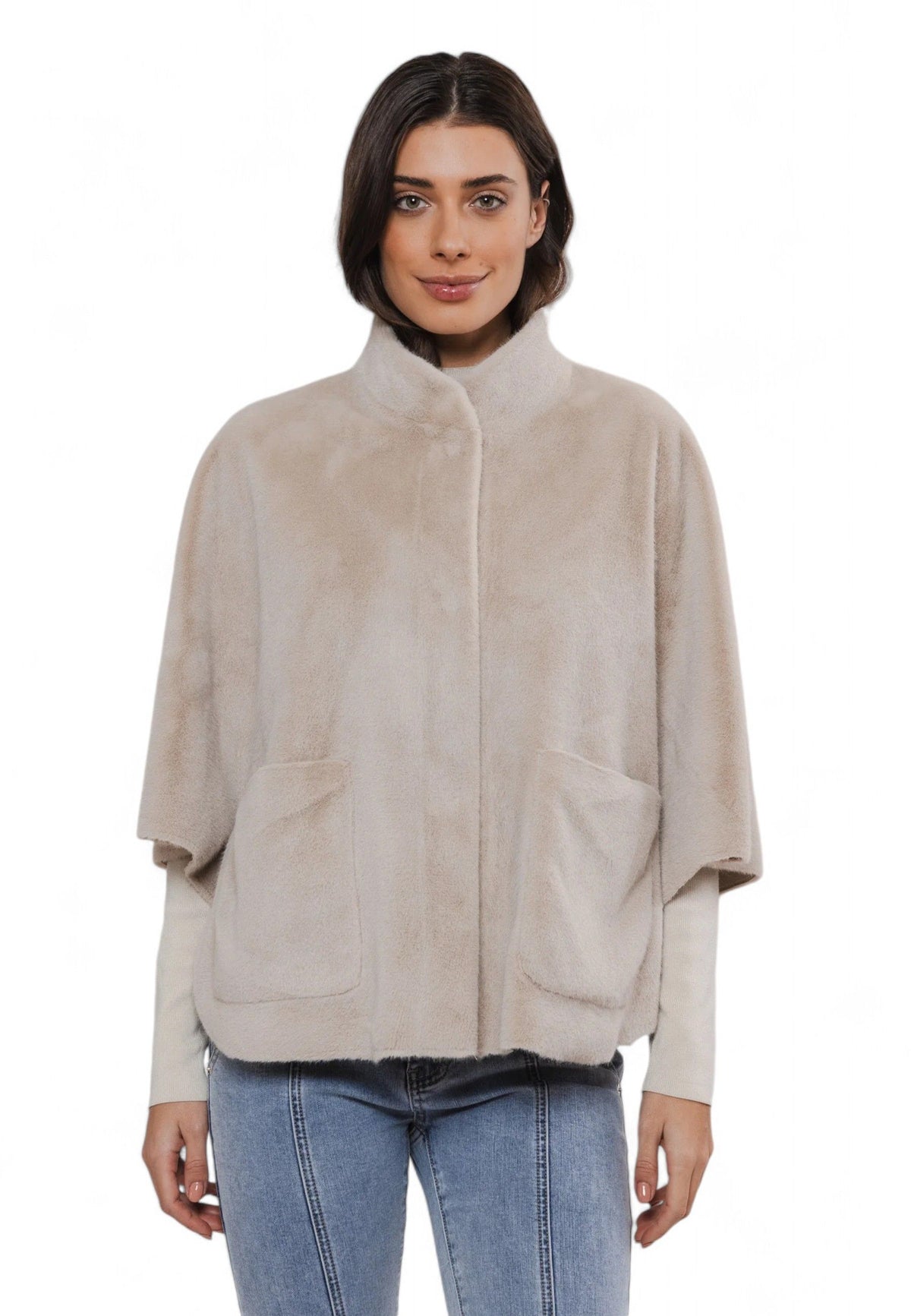 RINO&PELLE Giacca Poncho Ecopelliccia Beige Ecru DEWI7002411