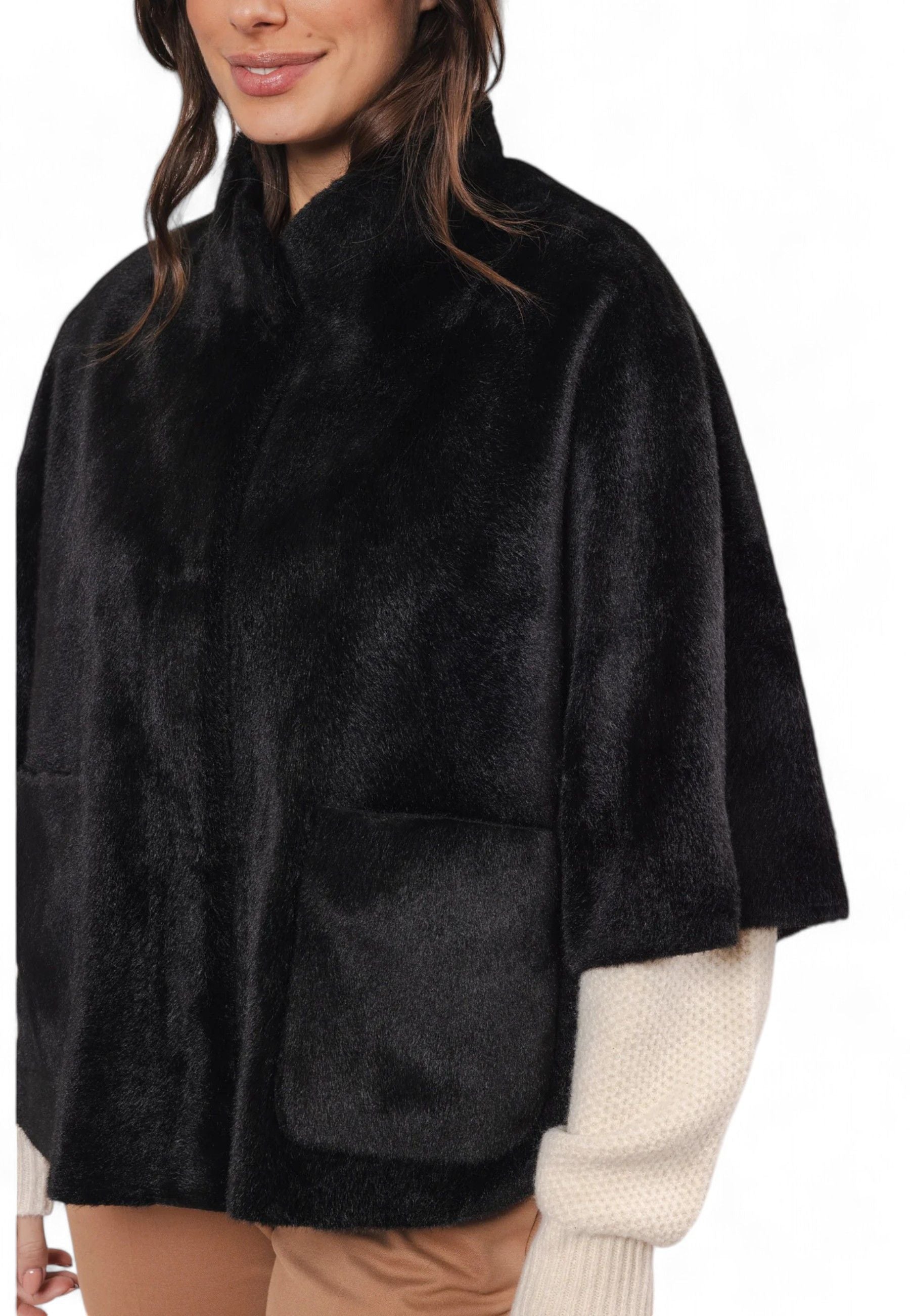 RINO&PELLE Giacca Poncho Ecopelliccia Nero DEWI7002411