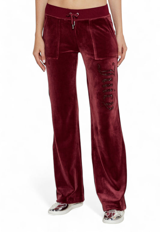 JUICY COUTURE Flare Logo Strass Pantaloni Lunghi Donna Bordeaux JEWEL80412