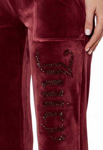 JUICY COUTURE Flare Logo Strass Pantaloni Lunghi Donna Bordeaux JEWEL80412