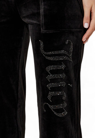 JUICY COUTURE Flare Logo Strass Pantaloni Lunghi Donna Nero JEWEL80412