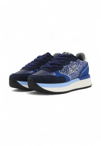 SUN68 Running Strass Big Ally Glitter Sneaker Donna Blu Z44217