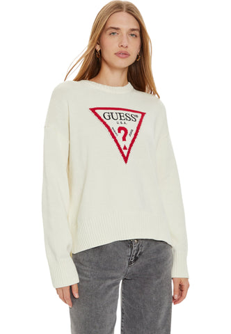 GUESS Maglione Logo Donna Bianco Panna W4BR12Z3HM1