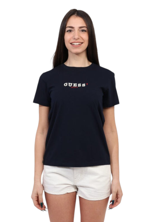 GUESS T-Shirt Scritta Donna Bianco Nero W5RI54J1314