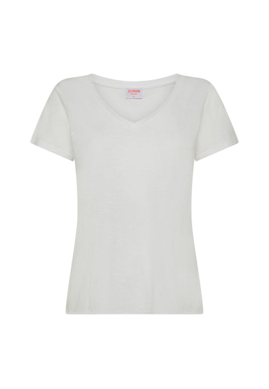 SUN68 T-Shirt Scollo a V Donna Bianco T35240-PE25-31