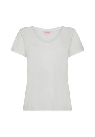 SUN68 T-Shirt Scollo a V Donna Bianco T35240-PE25-31