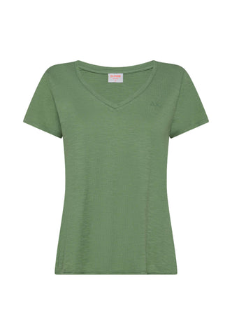 SUN68 T-Shirt Scollo a V Donna Verde Salvia T35240-PE25-84