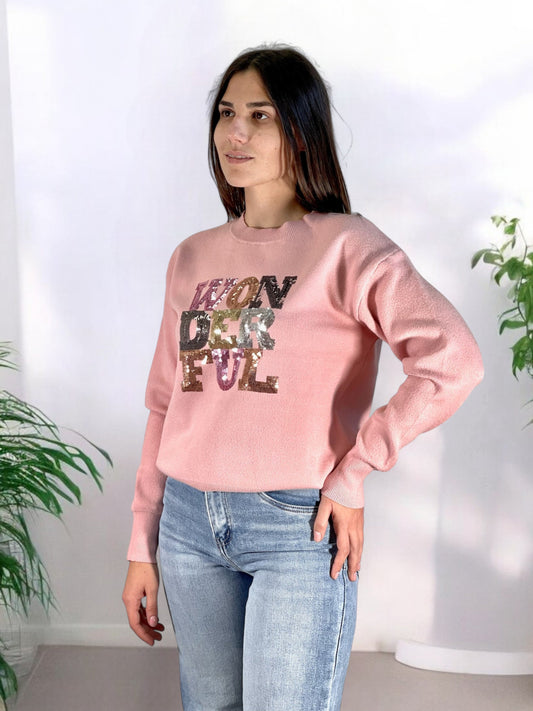 Maglione girocollo scritta paiette HELGA