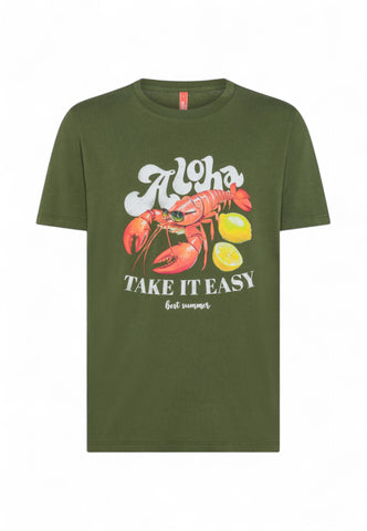 SUN68 T-Shirt Uomo Verde Stampa T35142-PE25-37