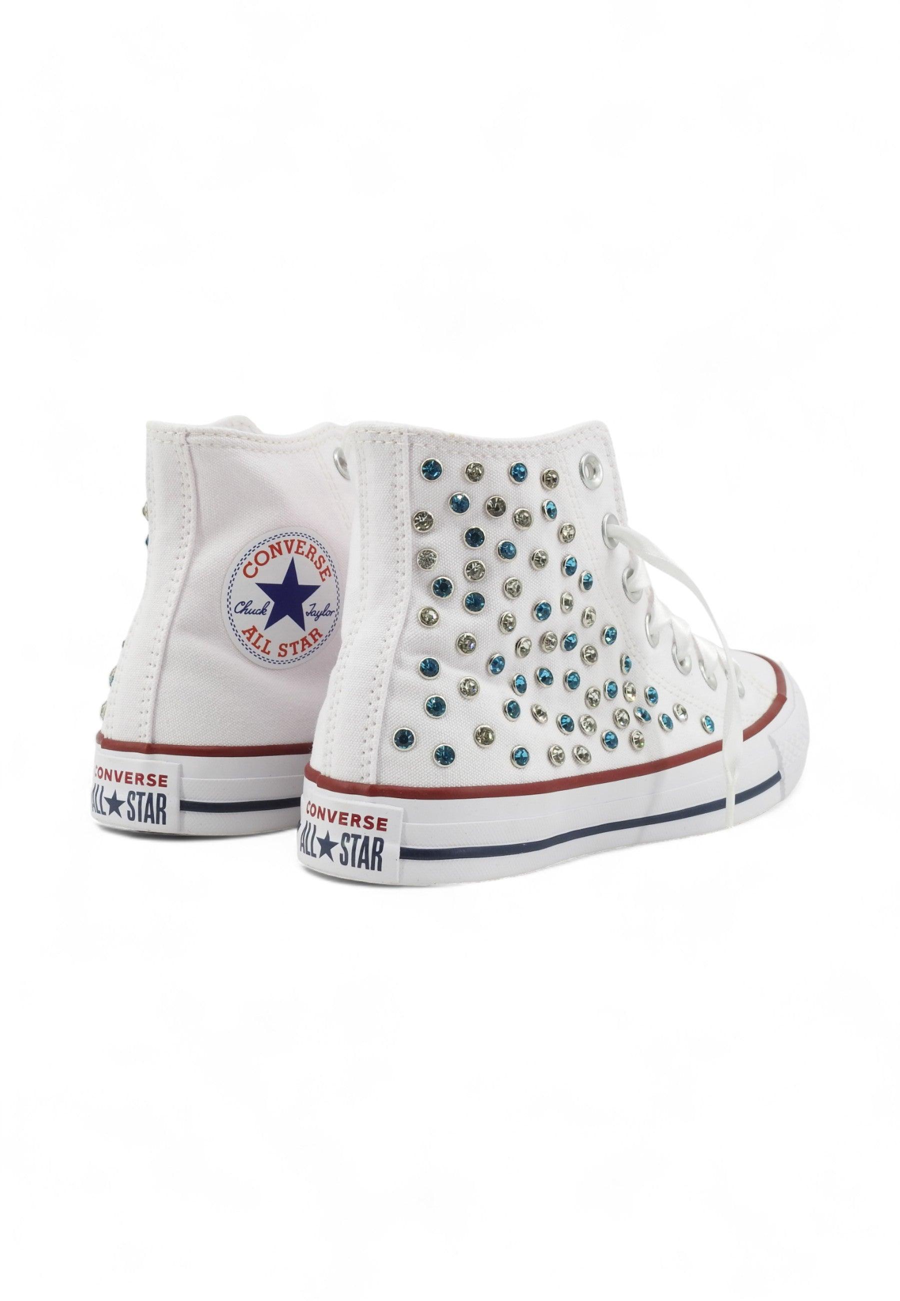 CUSTOM / Converse All Star Chuck Taylos Sneaker Gioielli Studs White Light Blue - Sandrini Calzature e Abbigliamento