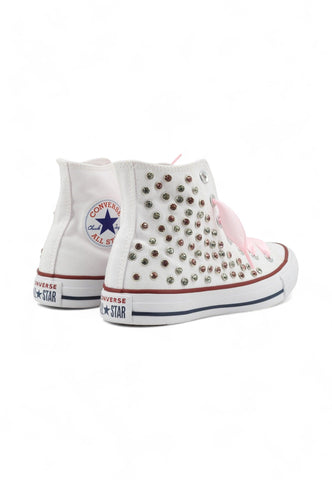 CUSTOM / Converse All Star Chuck Taylos Sneaker Gioielli Studs White Pink - Sandrini Calzature e Abbigliamento