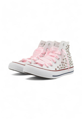 CUSTOM / Converse All Star Chuck Taylos Sneaker Gioielli Studs White Pink - Sandrini Calzature e Abbigliamento