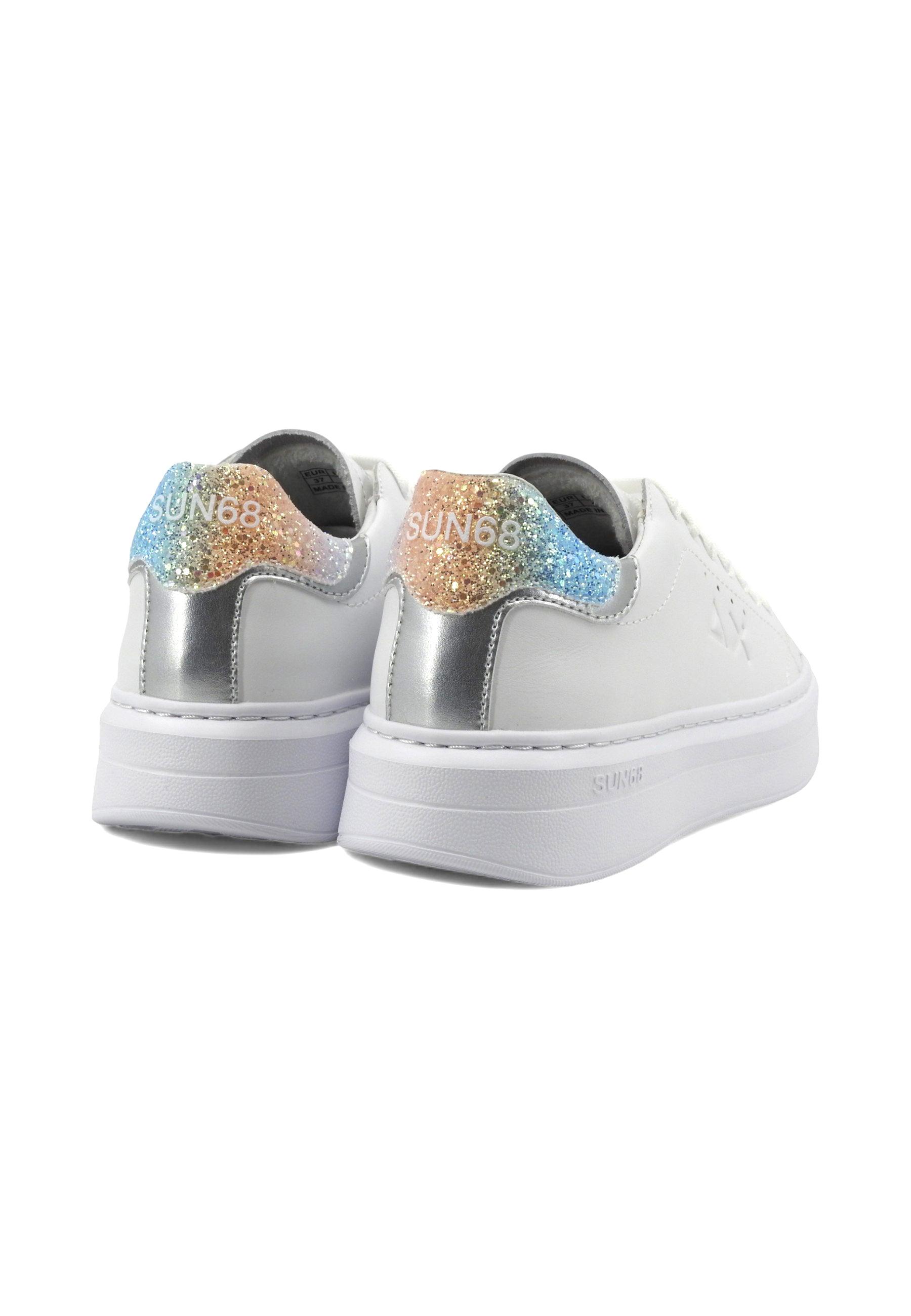 SUN68 Grace Leather Sneaker Donna Bianco Argento Z34226 - Sandrini Calzature e Abbigliamento