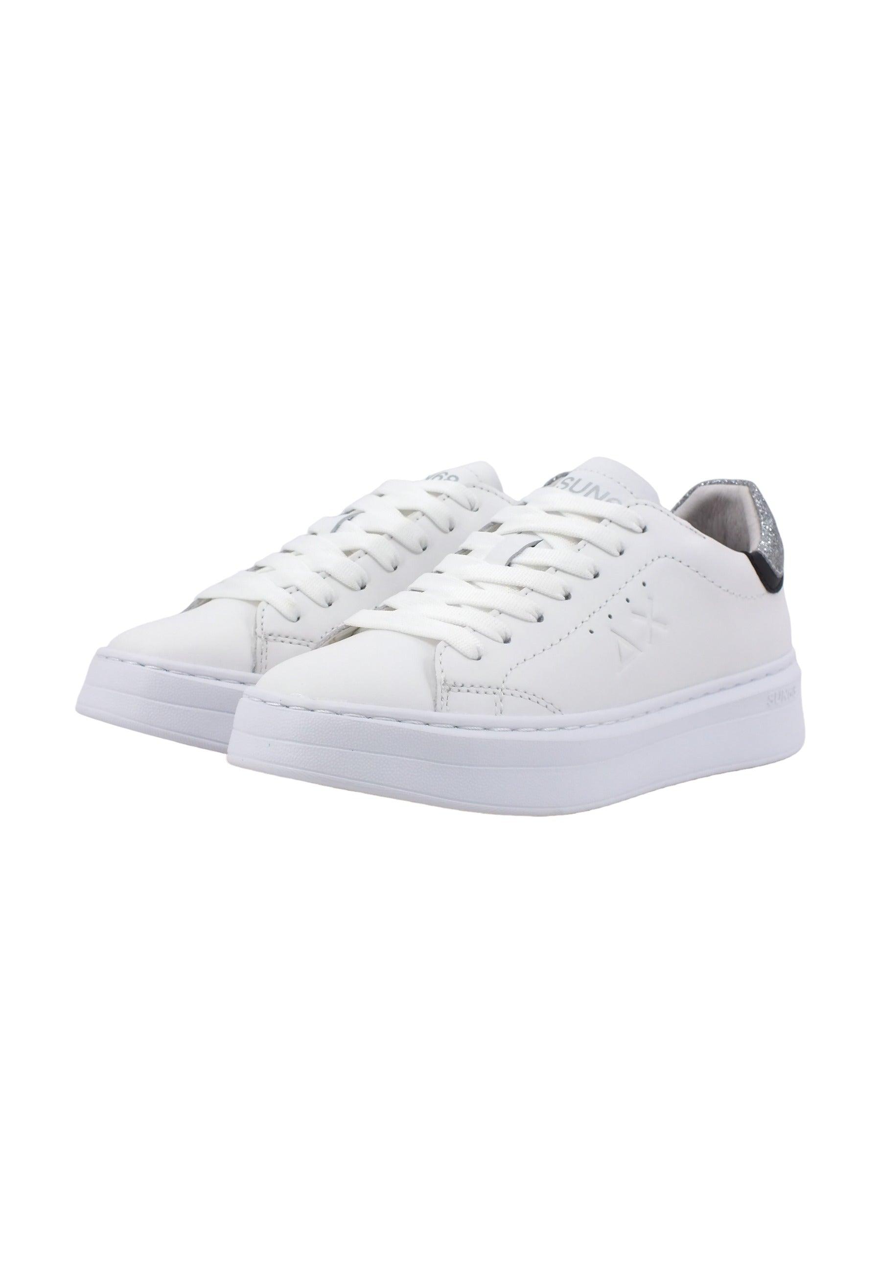 SUN68 Grace Leather Sneaker Donna Bianco Argento Z43225 - Sandrini Calzature e Abbigliamento