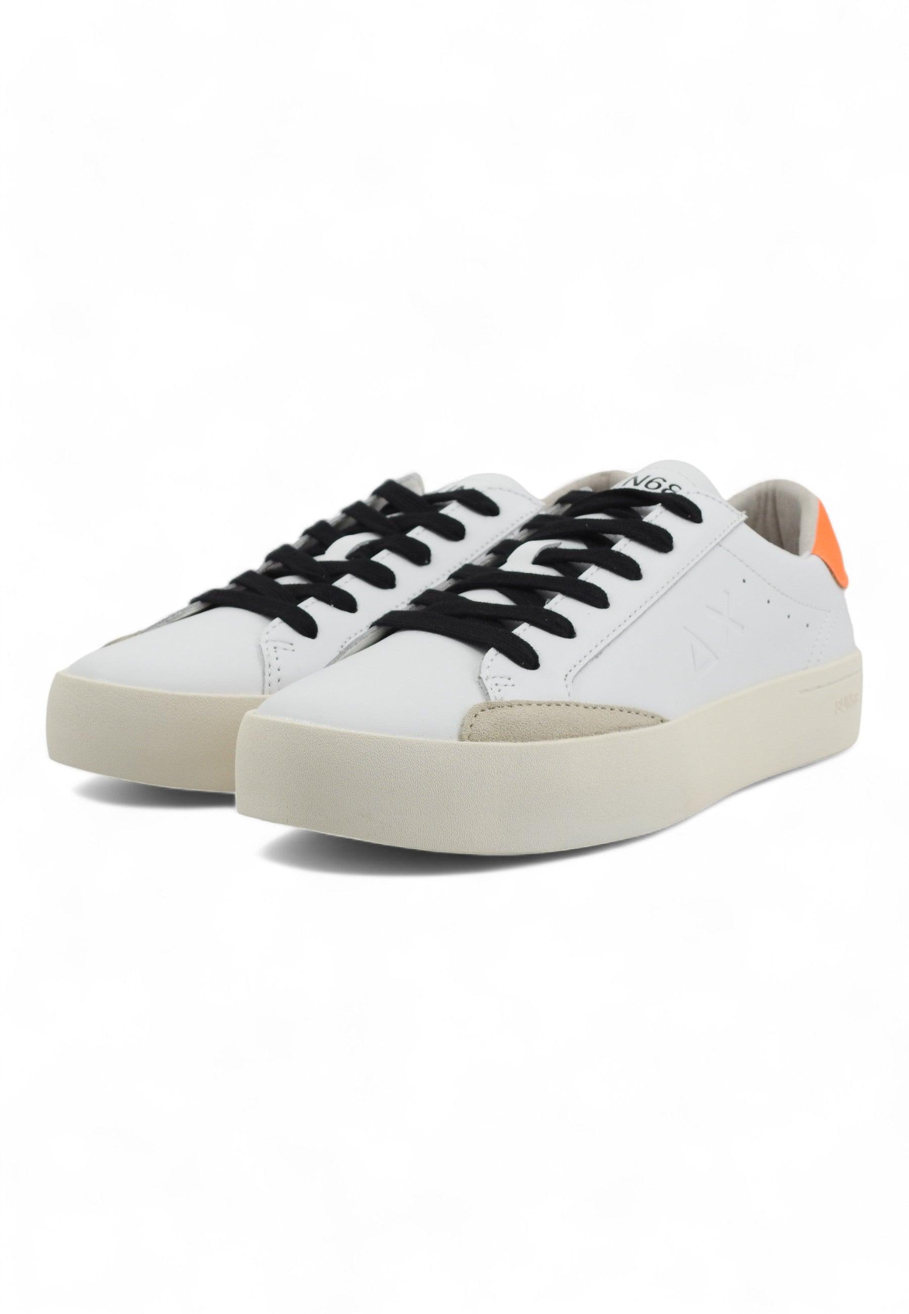 SUN68 Street Leather Sneaker Uomo Bianco Arancio Fluo Z34140 - Sandrini Calzature e Abbigliamento