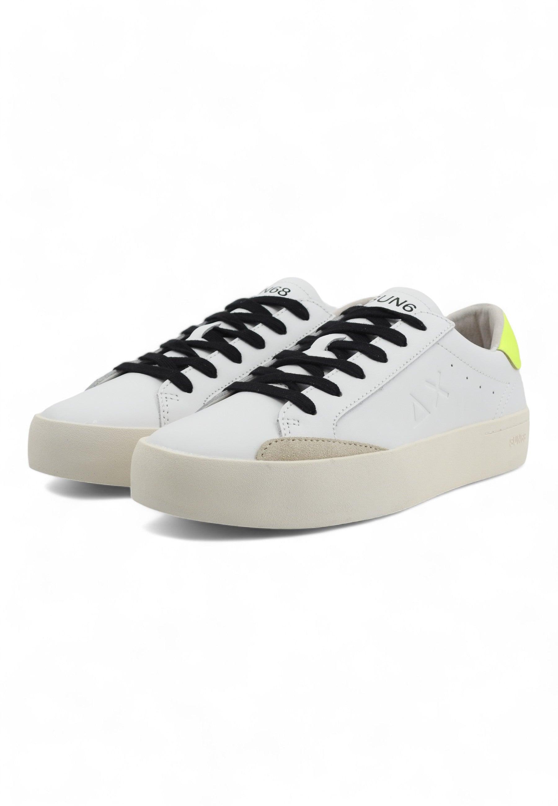 SUN68 Street Leather Sneaker Uomo Bianco Giallo Fluo Z34140 - Sandrini Calzature e Abbigliamento